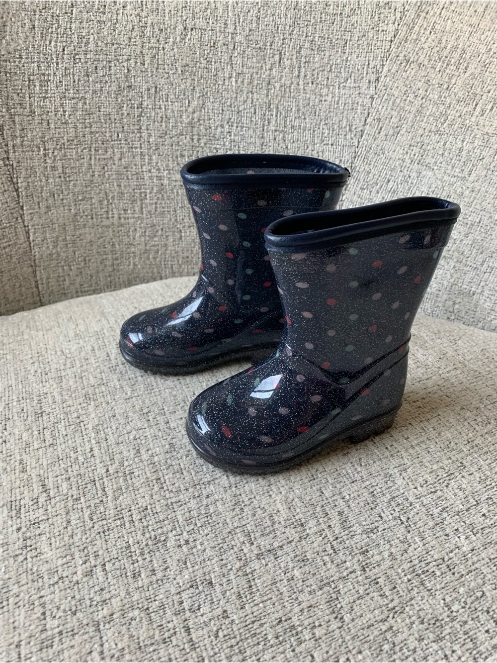 Carter's Navy Glitter Rain Boots with Multicolor Spots
